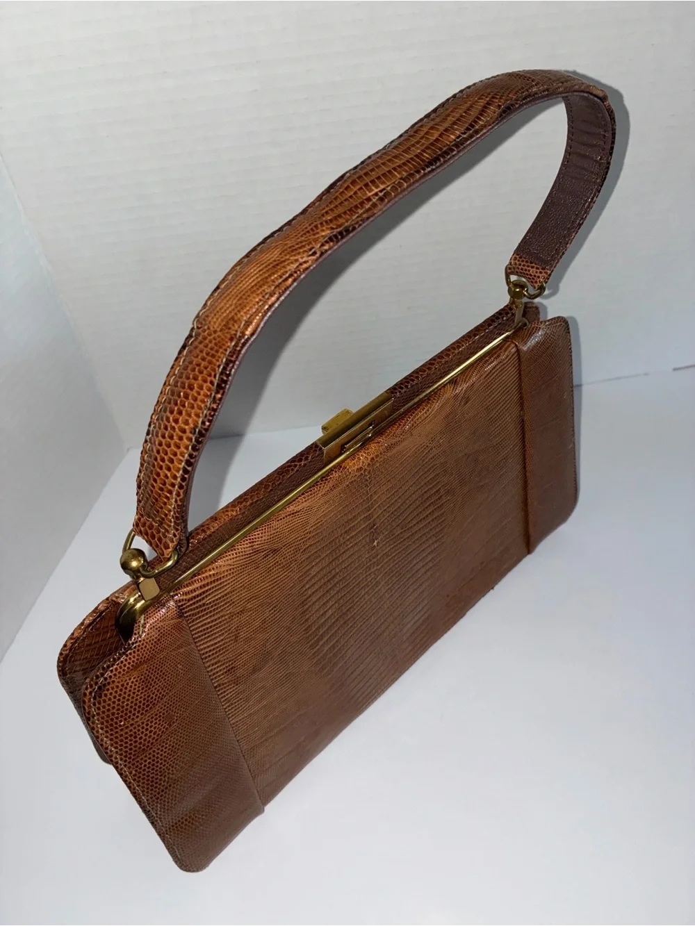 Classic Brown Lizard-Embossed Top-Handle Satchel